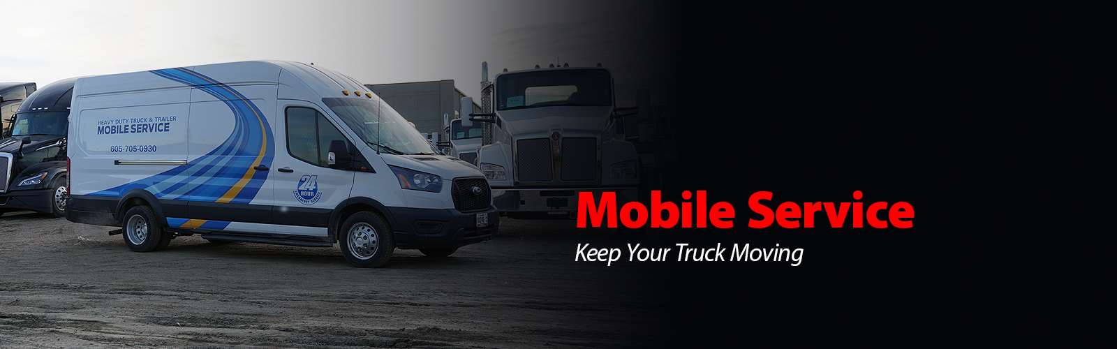 Sioux City Kenworth heavy duty mobile service van parked beside Kenworth trucks — 24-hour mobile truck and trailer repair