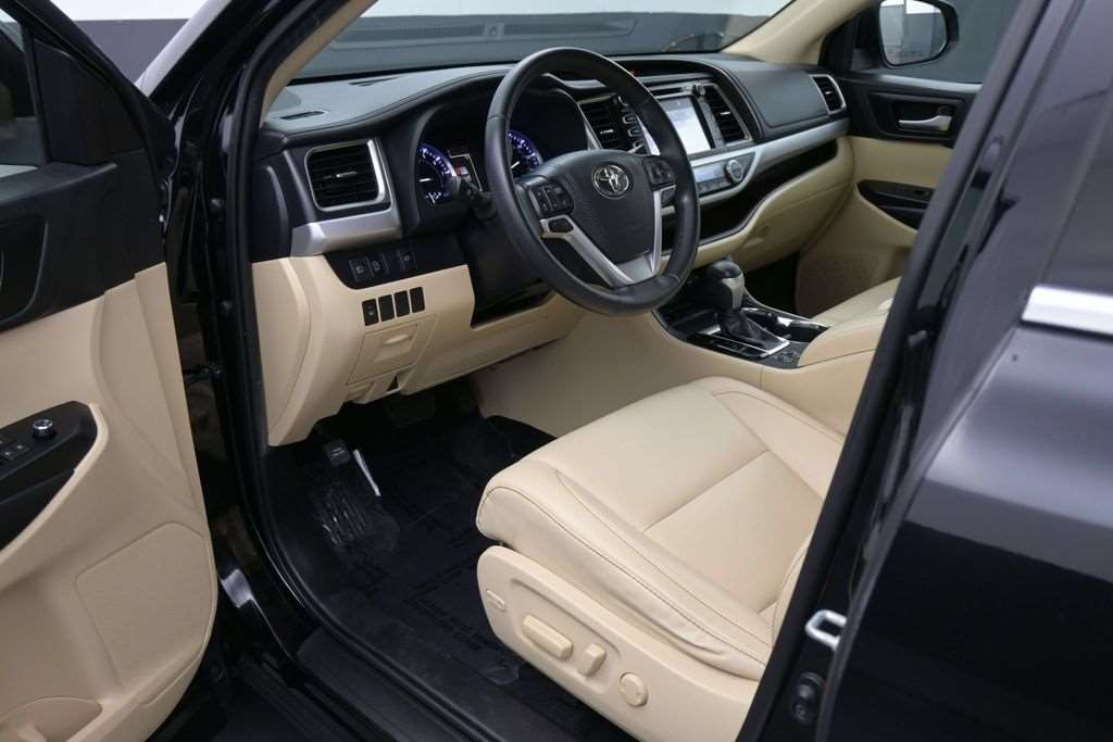 Interior and second-row seating of a 2019 Toyota Highlander XLE, an example of the 2017 to 2019 value years