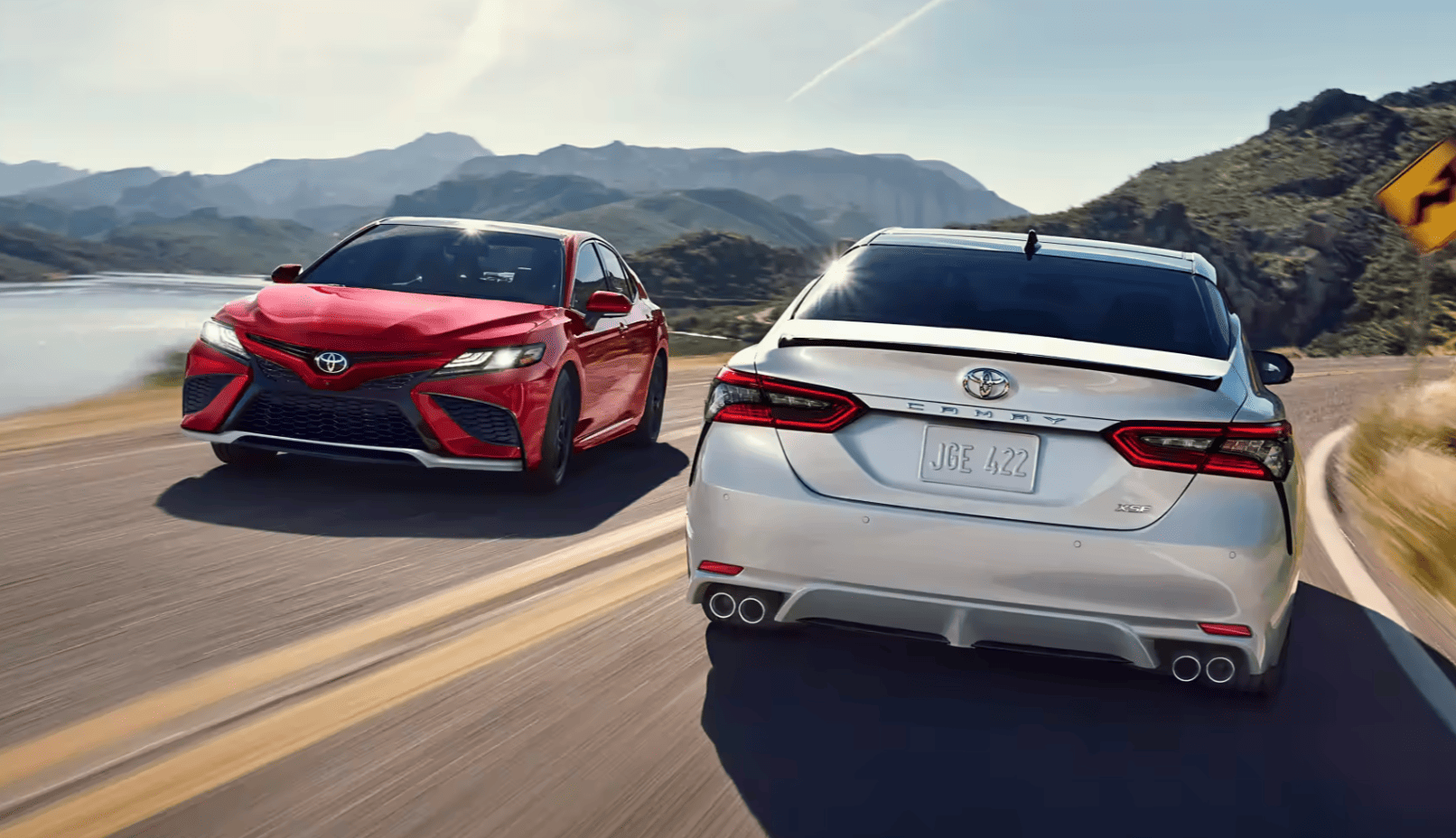 Two Toyota Camrys on the road